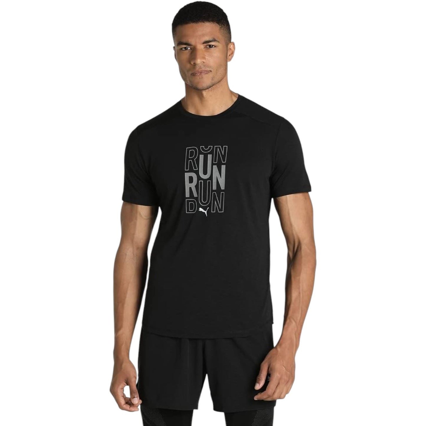 Puma Mens Performance Run Logo Short Sleeve T-Shirt Black