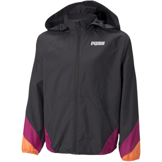 Puma Kids Run Train Windbreaker Hooded Jacket Black