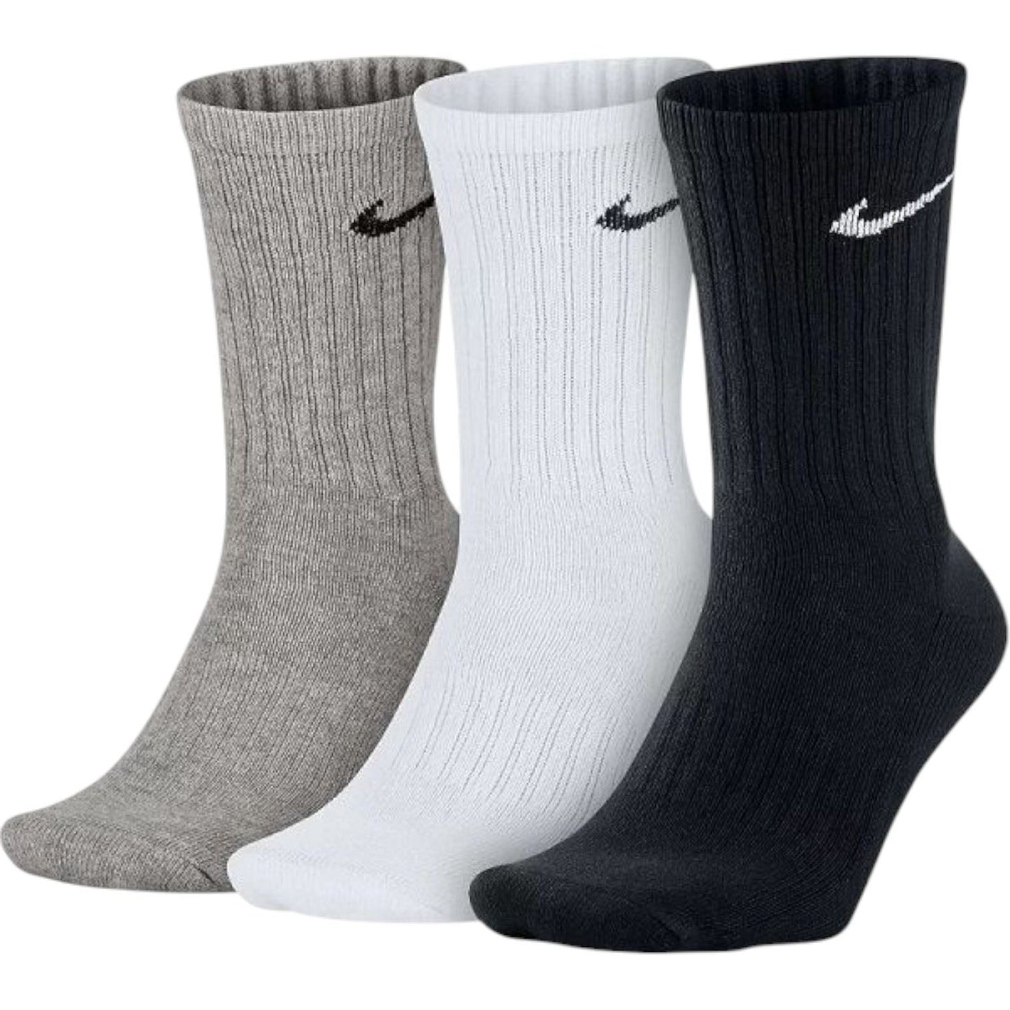 Nike Adult Cushion Crew Socks 3 Pairs Grey White Black