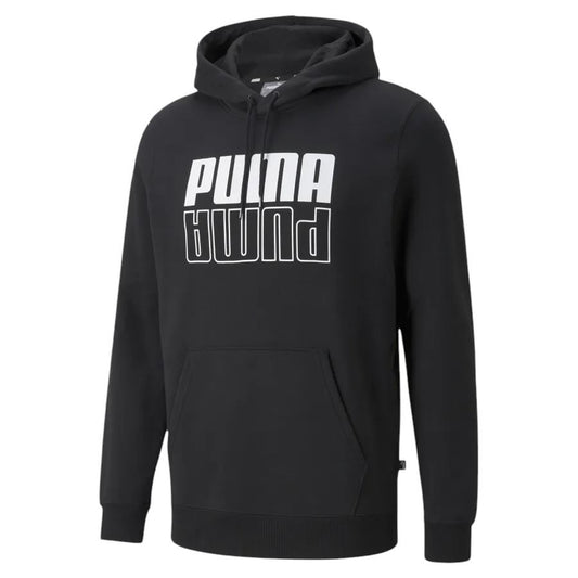 Puma Mens Mirrored Logo Pullover Hoodie Black