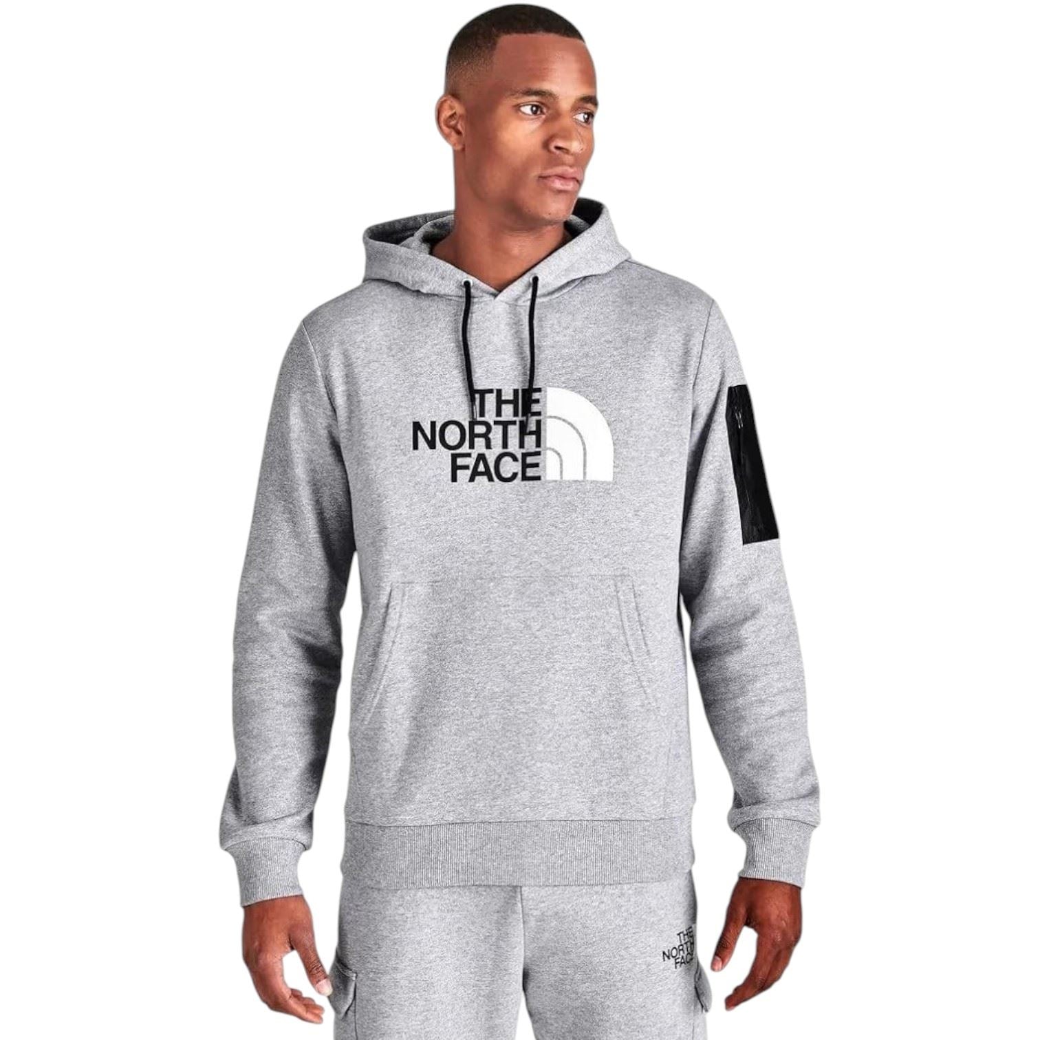 The North Face Mens Woven Poket Logo Hoodie Grey